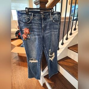 Silver Maze Cropped Flowered Embroidered Jeans Womens 18W